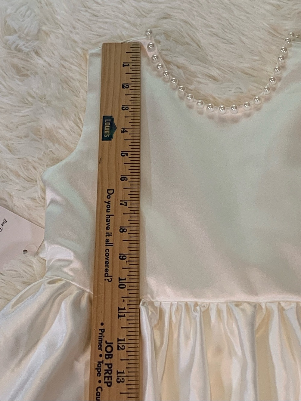 Ivory/Off White Satin Flower Girl Dress Pearl Trim Bow Back V Neck Size 8 - Picture 11 of 16